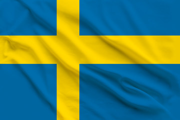 Beautiful silk flag of Sweden with soft folds in the wind
