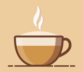 Cartoon coffee cup with smoke.Flat icon vector.Hot drink beverage сappuccino.