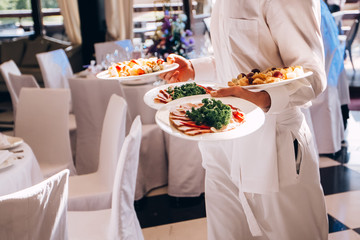 Variety assortment of different luxury food snacks and appetizers, concept of decorated catering banquet set, on a party event celebration