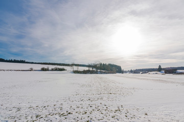 Winter wonderland in germany at sunset
