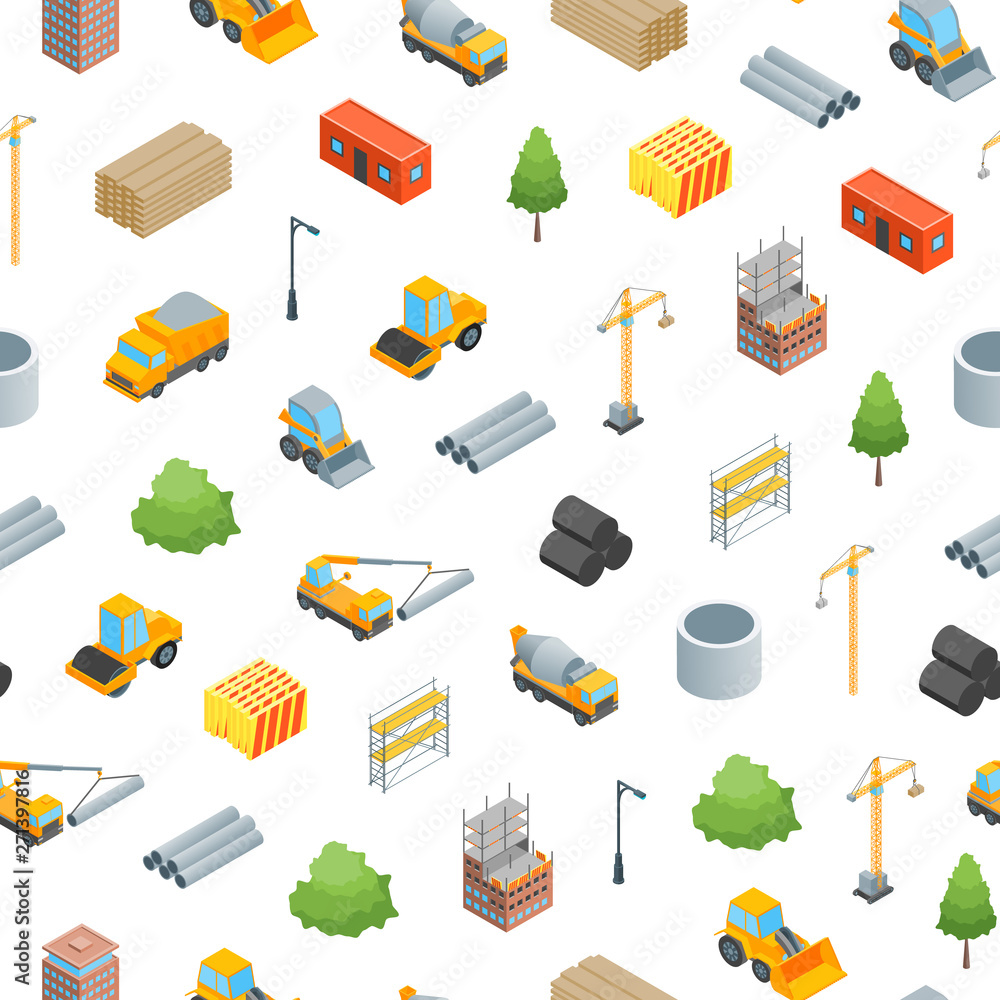 Aufkleber construction of multistory building concept seamless pattern background 3d isometric view. vector
