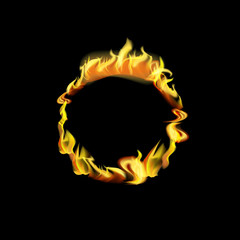 Realistic Detailed 3d Fire Round Frame or Border. Vector