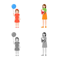 Vector illustration of character and avatar  logo. Set of character and portrait vector icon for stock.