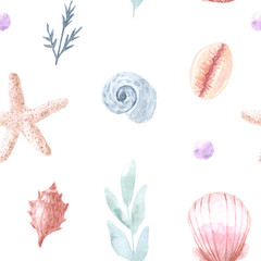 Obraz premium Hand painted watercolor sea. Hand drawn illustration isolated on white background. Watercolor sea animal clipart.