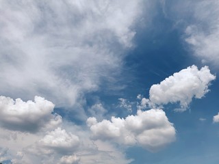 Beautiful white clouds with blue sky.Color shade gradient from white to blue for background wallpaper. 