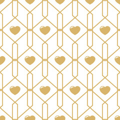 Seamless festive background. Gold pattern with hearts.