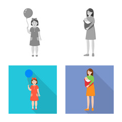 Vector illustration of character and avatar  logo. Set of character and portrait stock vector illustration.