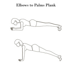 Elbows to palms plank exercise outline