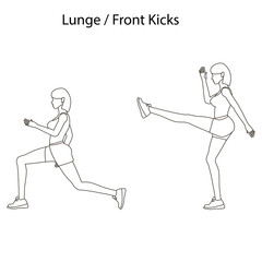 Lunge front kicks exercise outline