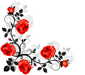Floral white background with  red roses