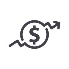 Money symbol with stretching arrow up.