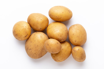 Potatoes isolated on white background. Flat lay. Top view.