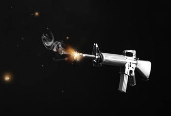 Assault rifle on dark background