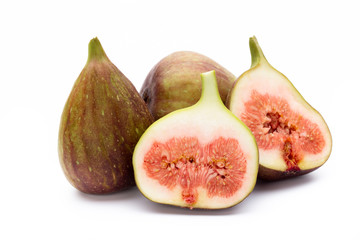 Fig fruits isolated on white background. Top view. Flat lay pattern