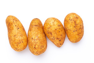 Potatoes isolated on white background. Flat lay. Top view.