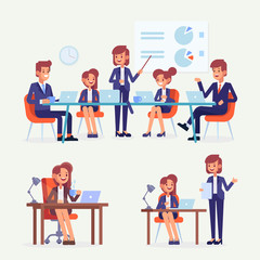 Business people meeting.Teamwork, brainstorming. Success. Flat vector illustration.