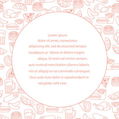 Beer, different types of food and fast food.