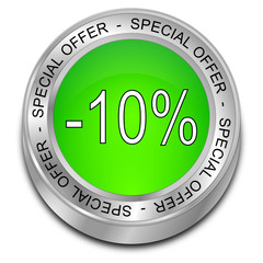 Special Offer -10% Discount button - 3D illustration