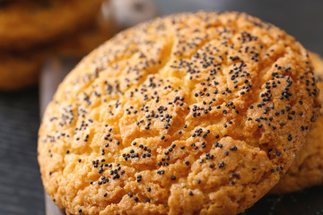 Tasty cookie with poppy seeds, closeup