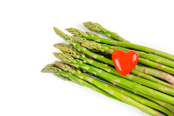 Fresh green asparagus on white background. Food ingredients. Health food