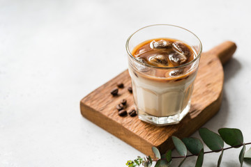 Ice Cold Coffee In Glass, Refreshing Summer Drink. Copy Space For Text