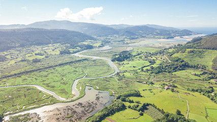 aerial view of urdaibai biosphere in basque country