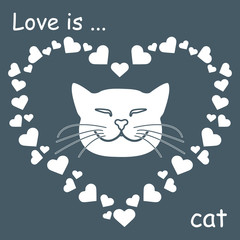 many hearts and cute cat. Valentine's Day