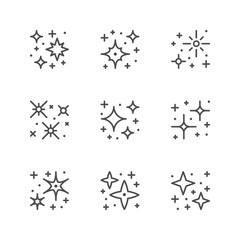 Set line icons of sparkling and twinkling