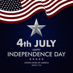 Fourth of July Independence Day. Vector illustration. 4th of July, Happy Independence Day Banner Vector illustration, USA flag waving on blue star pattern background