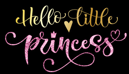 Hello little princess quote. Hand drawn modern calligraphy baby shower lettering logo phrase.