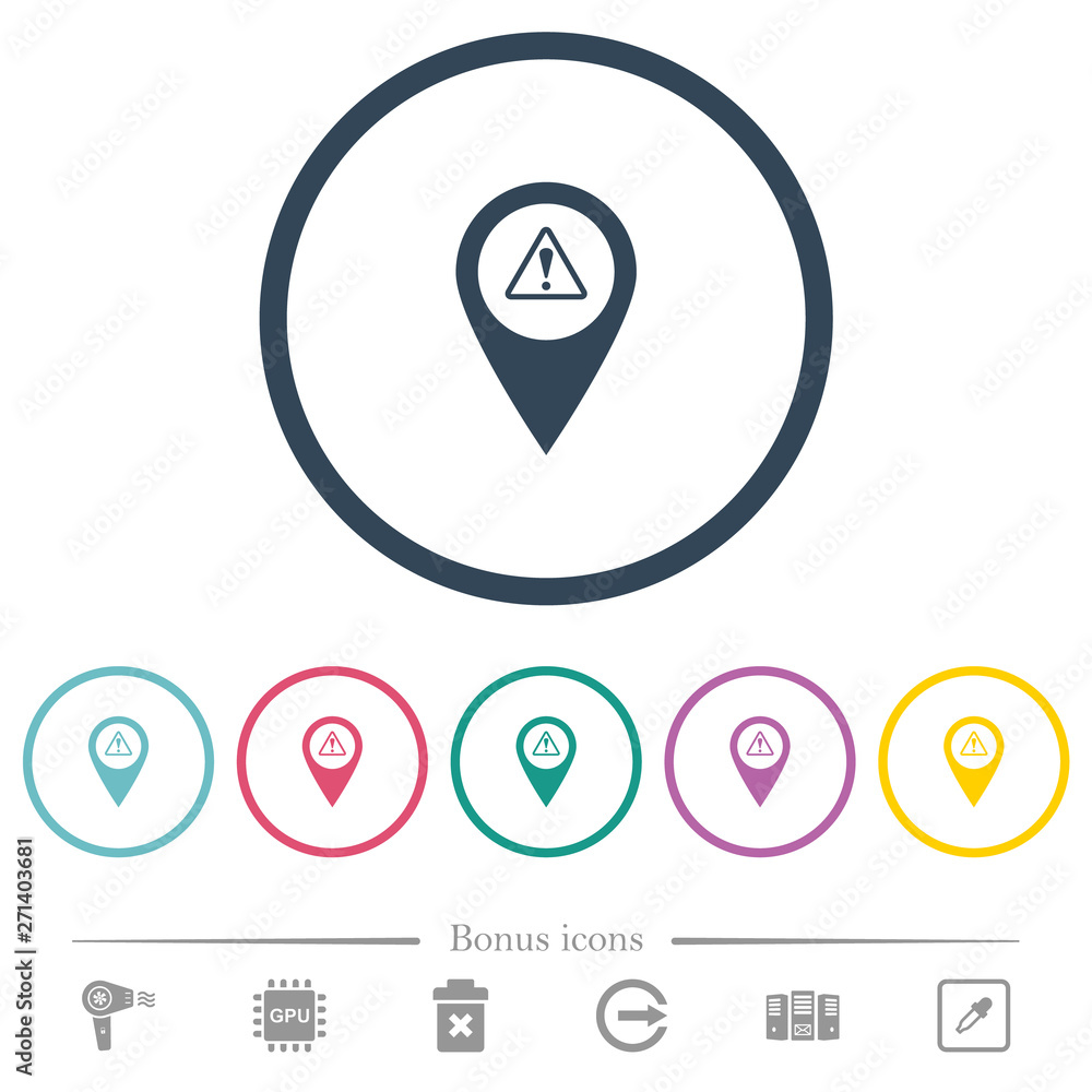 Poster gps map location warning flat color icons in round outlines