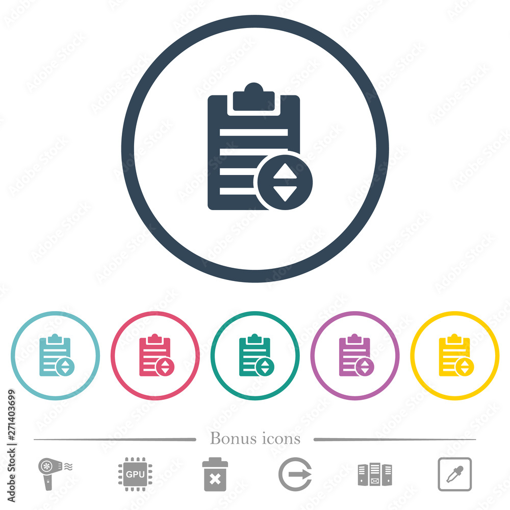 Poster adjust note priority flat color icons in round outlines