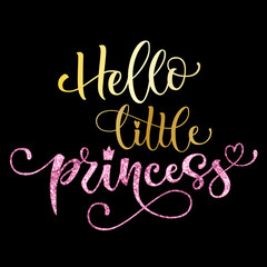 Fototapeta na wymiar Hello little princess quote. Hand drawn modern calligraphy baby shower lettering logo phrase.