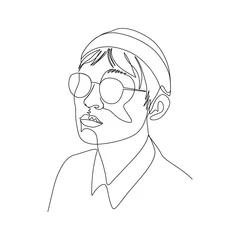 Foto op Plexiglas Continuous one line portrait of man in glasses and cap. Art © Askha