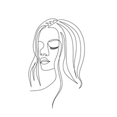 Continuous one line woman face with beautiful eyes. Art