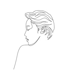 Continuous one line portrait of asian woman side view. Art