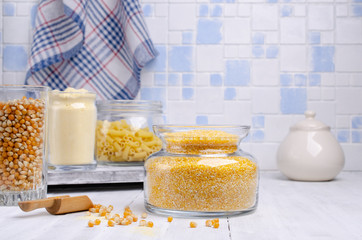 Assorted corn products in a glass jar