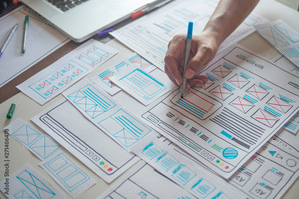 Poster ux graphic designer creative sketch planning application process development prototype wireframe for
