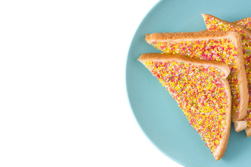 Traditional Australian fairy bread isolated on white background