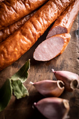 Rural pork sausage with garlic and spices.