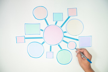 Business Process and workflow flowchart Strategy infographic diagram connection Design Planning Solution Concept Shapes Paper flat lay