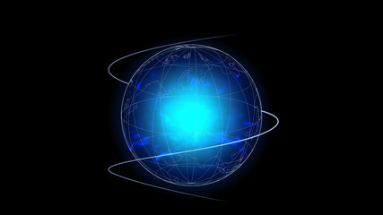 Fototapeta premium Illustration wireframe Globe motion spin flickering plexus digital innovation technology future fintech business international world global communication network using NASA material for world map