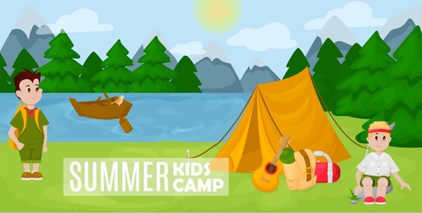 Obraz na płótnie Canvas Summer kids camp poster scout vector illustration.