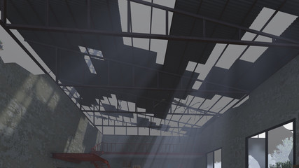 old factory abandoned interior 3D render