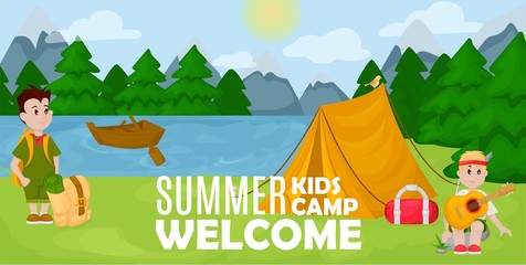 Naklejka premium Summer kids camp poster scout vector illustration.