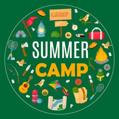 Summer kids camp poster scout vector illustration.