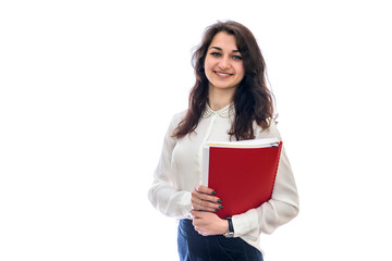 Naklejka premium Woman with documents isolated on white background