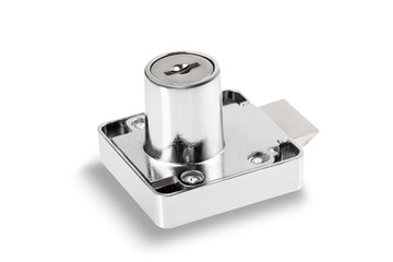 new lock for furniture, for the drawer, for doors, isolated on white background.