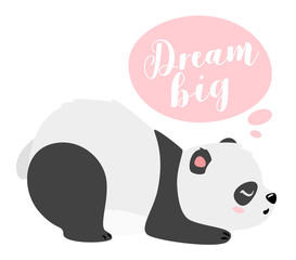 Cute panda bear sleeping flat vector illustration