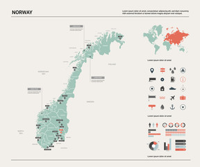 Obraz premium Vector map of Norway. Country map with division, cities and capital Oslo. Political map, world map, infographic elements.